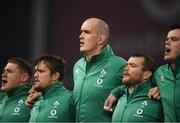 17 November 2018; Ireland players, from left, Tadhg Furlong, Andrew Porter, Devin Toner, Jack McGrath and James Ryan sing the National Anthem prior to the Guinness Series International match between Ireland and New Zealand at the Aviva Stadium in Dublin. Photo by David Fitzgerald/Sportsfile