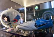 24 November 2018; A detailed view of former Republic of Ireland's Damien Duff's football boots, bearing the name of his son, Woody, at the National Football Exhibition at Dundrum Shopping Centre in Dundrum, Dublin. Photo by Seb Daly/Sportsfile