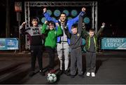 29 November 2018; Former Republic of Ireland international Wes Hoolahan with participants, from left, Matthew Rafferty, age 13, Hugh Moore, age 9, Scott Dunne, age 11, and Terry Dunne, age 8, in attendance as Footballing legends Robert Pires & Gaizka Mendieta were in Dublin to showcase their skills at the Street Legends Community Football Event on Mountjoy Square South. The Street Football Community Football event is a joint initiative by Dublin City Council and the Football Association of Ireland ahead of the UEFA EURO 2020 Qualifying Draw in the Convention Centre on Sunday, 2nd December. The Street Legends Community Football Events kicked off on Wednesday, November 28. Other key activations include: Street Legends Community Football, Saturday, December 1, 3pm to 6pm, Commons Street, Dublin 1 with Portuguese legends Nuno Gomes and Vítor Baía. National Football Exhibition, Sunday, December 2 to Sunday, December 9, 11am-7pm, The Printworks, Dublin Castle Both events are free to attend and open to all ages and abilities. Photo by Stephen McCarthy/Sportsfile