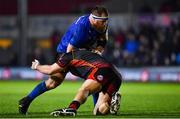 1 December 2018; Michael Bent of Leinster is tackled by Ryan Bevington of Dragons during the Guinness PRO14 Round 10 match between Dragons and Leinster at Rodney Parade in Newport, Wales. Photo by Ramsey Cardy/Sportsfile
