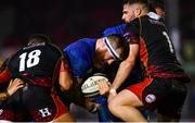 1 December 2018; Michael Bent of Leinster is tackled by Leon Brown, left, and Ryan Bevington of Dragons during the Guinness PRO14 Round 10 match between Dragons and Leinster at Rodney Parade in Newport, Wales. Photo by Ramsey Cardy/Sportsfile