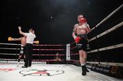 7 December 2018; Niall O'Connor is victorious during his lightweight contest with Krzysztof Rogowski at The Royal Theatre in Castlebar, Mayo. Photo by Stephen McCarthy/Sportsfile