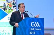 8 December 2018; Chairperson of the National Club Committee of the GAA Mick Rock speaking during the National GAA Club Forum at Croke Park in Dublin. Photo by Brendan Moran/Sportsfile