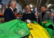 12 December 2018; FAI CEO John Delaney along with Republic of Ireland Women’s National Team manager Colin Bell were on hand today to hand over Ireland bags filled with jerseys, footballs, scarfs & other merchandise to Liam Casey, East Region President, St Vincent De Paul, at the St Vincent De Paul depot on Sean McDermott Street, Dublin. The gifts are part of an annual Christmas donation for families in need. Pictured is a detailed view of items included in the gift bags, at the St Vincent De Paul depot on Sean McDermott Street, Dublin. Photo by Seb Daly/Sportsfile