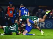 22 December 2018; Ciaran Frawley of Leinster tackled into touch by Kyle Godwin and Bundee Aki of Connacht during the Guinness PRO14 Round 11 match between Leinster and Connacht at the RDS Arena in Dublin. Photo by Matt Browne/Sportsfile