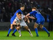 5 January 2019; James Hume of Ulster is tackled by Jamison Gibson-Park, left, and Ciarán Frawley of Leinster during the Guinness PRO14 Round 13 match between Leinster and Ulster at the RDS Arena in Dublin. Photo by Seb Daly/Sportsfile
