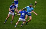 6 January 2019; Chris Crummey of Dublin in action against Paddy Purcell and Aaron Dunphy of Laois the Bord na Mona Walsh Cup Round 3 match between Laois and Dublin at O'Moore Park in Portlaoise, Laois. Photo by Brendan Moran/Sportsfile