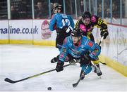 12 January 2019; Josh Roach of Belfast Giants in action against Maciej Urbanowicz of GKS Katowice during the IIHF Continental Cup Final match between Stena Line Belfast Giants and GKS Katowice at the SSE Arena in Belfast, Co. Antrim. Photo by Eoin Smith/Sportsfile