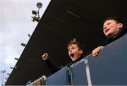 13 January 2019; 10 year old Dublin supporters Owen Halpin, left, and Lucas Cass celebrate a late Dublin score during the Bord na Mona Walsh Cup semi-final match between Dublin and Galway at Parnell Park in Dublin.  Photo by Ramsey Cardy/Sportsfile