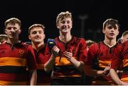 15 January 2019; CBC Monkstown players applaud their supporters following the Bank of Ireland Vinnie Murray Cup Round 1 match between CBC Monkstown Park and St Andrew's College at Energia Park in Dublin. Photo by David Fitzgerald/Sportsfile