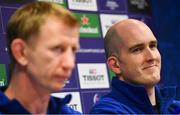 18 January 2019; Devin Toner, right, and head coach Leo Cullen during a Leinster Rugby press conference at Leinster Rugby Headquarters in UCD, Dublin. Photo by Ramsey Cardy/Sportsfile