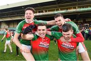 20 January 2019; Kilcummin players from left, Pádraig Nagle, Matt Keane, Ian Devine and Kevin McCarthy celebrate following the AIB GAA Football All-Ireland Intermediate Championship semi-final match between Two Mile House and Kilcummin at the Gaelic Grounds in Limerick. Photo by Eóin Noonan/Sportsfile