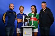 29 January 2019; In attendance at the launch of the 2019 Lidl Ladies National Football Leagues at Croke Park, Dublin, are, from left, manager Shane Royane and Samantha Lambert of Tipperary and Niamh Kelly of Mayo and manager Peter Leahy. In their fourth year of partnership with the Ladies Gaelic Football Association, Lidl Ireland are proud to announce various new initiatives and programmes to ensure even more participants at every level of the game reap the benefits of the sponsorship during 2019. The first new initiative, which is live as of today, will see Lidl Ireland invest €250,000 in a nationwide schools campaign where 159 post primary schools across the country will receive jerseys and equipment for their teams. Selected schools will then go on to take part in a brand new #SeriousSupport programme delivered by LGFA county level players which aims to show girls the benefits of playing sport both on and off the pitch. To nominate your local LGFA post primary school, simply log on to www.lidl.ie/jerseys today and enter the 10-digit unique code found at the end of your till receipt. Throughout the year Lidl Ireland will continue to run and introduce various new initiatives for the benefit of clubs and schools throughout the country. Photo by Brendan Moran/Sportsfile