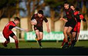 1 February 2019; Robbie Browne of CBC Monkstown gets past Jake Costello of Catholic University School during the Bank of Ireland Leinster Schools Senior Cup Round 1 match between Catholic University School and CBC Monkstown at Templeville Road in Dublin. Photo by Piaras Ó Mídheach/Sportsfile