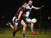 6 February 2019; John Maher of NUI Galway in action against Terence O'Brien of Ulster University during the Electric Ireland Sigerson Cup Quarter Final match between National University of Ireland, Galway, and Ulster University at the GAA Centre of Excellence in Abbotstown, Dublin. Photo by Harry Murphy/Sportsfile