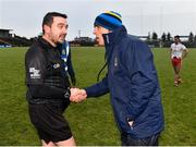 10 February 2019; Referee Noel Mooney shakes hands with Roscommon manager Anthony Cunningham following the Allianz Football League Division 1 Round 3 match between Roscommon and Tyrone at Dr. Hyde Park in Roscommon. Photo by Seb Daly/Sportsfile