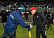 10 February 2019; Roscommon manager Anthony Cunningham, left, and Tyrone manager Mickey Harte shake hands following the Allianz Football League Division 1 Round 3 match between Roscommon and Tyrone at Dr. Hyde Park in Roscommon. Photo by Seb Daly/Sportsfile