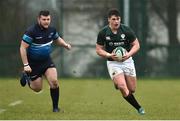 10 February 2019; Dan Sheehan of Ireland making a break during the Irish Universities Rugby Union match between Ireland and Scotland at Queens University in Belfast, Antrim. The Maxol Ireland’s Students took on their Scottish counterparts in the annual International Colours match at Queen’s University Belfast today. Ireland were victorious with a hard fought 31- 03 win against the visitors. This is Maxol’s 27th year of IURU sponsorship, one of the longest and most enduring rugby sponsorships in Ireland  at Queens University in Belfast, Antrim. Photo by Oliver McVeigh/Sportsfile