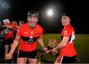 12 February 2019; Paddy O'Loughlin, left, and David Lowney of UCC celebrate following the Electric Ireland Fitzgibbon Cup Semi-Final match between University College Cork and DCU Dóchas Éireann at the WIT Sports Campus in Carriganore, Waterford. Photo by Harry Murphy/Sportsfile