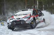 14 February 2019; Jari-Matti Latvala and Milkka Anttila in their Toyota Yaris WRC during the shakedown prior to the FIA World Rally Championship Sweden at Torsby in Sweden. Photo by Philip Fitzpatrick/Sportsfile