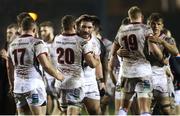 15 February 2019; Ulster players celebrate after the Guinness PRO14 Round 15 match between Ospreys and Ulster at Brewery Field in Bridgend, Wales. Photo by Ben Evans/Sportsfile