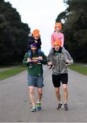 16 February 2019; Barry Cronin and Leah Cronin, aged 3, from Dublin, left, with Alex Bradley and Martha Ingram, aged 8, from Cheltenham, pictured at St Anne’s parkrun where Vhi, presenting partner of parkrun Ireland, performed a staff takeover with 25 employees fulfilling volunteer roles and ensuring the smooth running of the event. Vhi ambassador and Olympian David Gillick was on hand to lead the warm-up for parkrun participants before completing the 5km free event. parkrun in partnership with Vhi support local communities in organising free, weekly, timed 5k runs every Saturday at 9.30am. To register for a parkrun near you visit www.parkrun.ie. Photo by Sam Barnes/Sportsfile