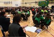 16 February 2019; A judge marking a answer sheet during the Tráth na gCéisteann Boird during the Cream of The Crop at Scór na nÓg All Ireland Finals at St Gerards De La Salle Secondary School in Castlebar, Co Mayo. Photo by Eóin Noonan/Sportsfile