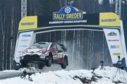 16 February 2019; Ott Tanak and Martin Jarveoja in their Toyota Yaris WRC during SS13 Hagfors 2 at the FIA World Rally Championship Sweden at Torsby in Sweden. Photo by Philip Fitzpatrick/Sportsfile