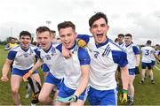 16 February 2019; Letterkenny IT players from left John Campbell, Dermot McGlynn, Shea Doherty and Callum Gallagher celebrate after the Electric Ireland HE GAA Trench Cup Final match between Letterkenny IT and Dundalk IT at Mallow GAA in Mallow, Cork. Photo by Matt Browne/Sportsfile