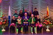 16 February 2019; Ulster team from St.Mary’s, Antrim, Daniel McCavigan, Meabh McCavigan, Zara McCavigan, Eadaoin Maginn, Una Maginn, Oisin McStravick, Paddy Joe McStravick and Ciara O’Connor are presented with the trophy by Uachtaráin Cumann Lúthchleas Gael John Horan alongside Aodán Ó Braonáin, Cathaoirleach, after winning the Léiriú catagory during the Cream of The Crop at Scór na nÓg All Ireland Finals at St Gerards De La Salle Secondary School in Castlebar, Co Mayo. Photo by Eóin Noonan/Sportsfile