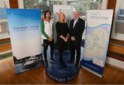 20 February 2019; Irish athlete Mick Clohessy, left, Sharon Lavin, Head of Marketing at Waterways Ireland and Hamish Adams, Athletics Ireland CEO in attendance during the Athletics Ireland and Waterways Ireland Launch Strategic Partnership announcement at Waterways Ireland offices in the Grand Canal Dock, Dublin. Photo by Eóin Noonan/Sportsfile