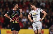 23 February 2019; Darren Cave of Ulster and Francois Brummer of Zebre in conversation during the Guinness PRO14 Round 16 match between Ulster and Zebre at the Kingspan Stadium in Belfast. Photo by Oliver McVeigh/Sportsfile