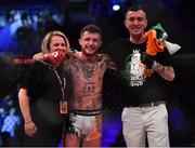 23 February 2019; James Gallagher celebrates with his mother Doreen and father Andy following his Bantamweight bout with Steven Graham during Bellator 217 at the 3 Arena in Dublin. Photo by David Fitzgerald/Sportsfile