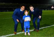 22 February 2019; Matchday mascot 5 year old Sorcha Hartnett, from Rathmines, Dublin, with Leinster players Joe Tomane and Nick McCarthy at the Guinness PRO14 Round 16 match between Leinster and Southern Kings at the RDS Arena in Dublin. Photo by Ramsey Cardy/Sportsfile