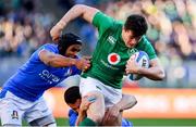 24 February 2019; Jacob Stockdale of Ireland is tackled by Maxime Mbanda, left, and Luca Morisi of Italy during the Guinness Six Nations Rugby Championship match between Italy and Ireland at the Stadio Olimpico in Rome, Italy. Photo by Ramsey Cardy/Sportsfile