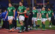 24 February 2019; Ireland players, from left, Jacob Stockdale, Iain Henderson, Bundee Aki, Jack Carty, John Cooney, and Quinn Roux leave the pitch after the Guinness Six Nations Rugby Championship match between Italy and Ireland at the Stadio Olimpico in Rome, Italy. Photo by Brendan Moran/Sportsfile