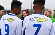 24 February 2019; FAI President Donal Conway and Francis Adgey, Marketing Manager, Subway, meet players ahead of the U15 SFAI SUBWAY Championship Final match between DDSL and Waterford SL at Mullingar Athletic FC in Gainestown, Mullingar, Co. Westmeath. Photo by Sam Barnes/Sportsfile