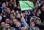 24 February 2019; An Ireland supporter cheers on his side during the Guinness Six Nations Rugby Championship match between Italy and Ireland at the Stadio Olimpico in Rome, Italy. Photo by Brendan Moran/Sportsfile