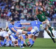 24 February 2019; Ultan Dillane of Ireland is blocked by Andrea Lovotti of Italy as he attempts to block a kick from Tito Tebaldi of Italy during the Guinness Six Nations Rugby Championship match between Italy and Ireland at the Stadio Olimpico in Rome, Italy. Photo by Brendan Moran/Sportsfile