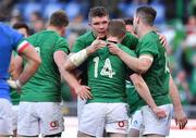 24 February 2019; Keith Earls of Ireland is congratulated by his captain Peter O’Mahony after scoring their side's third try during the Guinness Six Nations Rugby Championship match between Italy and Ireland at the Stadio Olimpico in Rome, Italy. Photo by Brendan Moran/Sportsfile