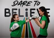 25 February 2019; Kellie Harrington, Irish World Champion Boxer, and Tilly Byrne-McGettigan, age 10, from Wicklow, Co. Wicklow, teamed up with the Olympic Federation of Ireland to launch Dare to Believe, a school activation programme championed and supported by the Athletes’ Commission. Olympism, Paralympism and the benefits of sport will be promoted in schools nationwide by some of Ireland’s best known and most accomplished athletes in a fun and interactive manner. The initial pilot phase is targeting the fifth and sixth class students in primary schools. #DareToBelieve Photo by Seb Daly/Sportsfile