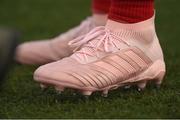 25 February 2019; A detailed view of boots worn by Alby Mathewson during Munster Rugby squad training at the University of Limerick in Limerick. Photo by Diarmuid Greene/Sportsfile