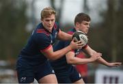 25 February 2019; Keynan Knox supported by James French during Munster Rugby squad training at the University of Limerick in Limerick. Photo by Diarmuid Greene/Sportsfile