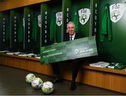 27 February 2019; FAI Chief Executive John Delaney in attendance at Aviva Stadium where the Football Association of Ireland (FAI) launched its new 3, 5 & 10-year Premium Level tickets - “Club Ireland” - ahead of the Republic of Ireland’s EURO 2020 qualifying campaign kicking off next month with Georgia coming to Aviva Stadium on Tuesday, March 26th. Priced at €5,000 for a 10-year ticket and with 5 home international games guaranteed each year, the FAI believe they represent the most keenly priced Premium Level season ticket in Irish sport. The new Ireland management team, Mick McCarthy, Terry Connor & Robbie Keane, were at Aviva Stadium along with FAI CEO John Delaney and former Ireland Internationals and Club Ireland Ambassadors Richard Dunne and Karen Duggan to officially launch the new and improved Club Ireland membership. Membership of Club Ireland is on sale from today (Wednesday, February 27th) and can be purchased VIA: fai.ie/clubireland; by emailing Club Ireland clubireland@fai.ieor by calling 01 899 9547. Photo by Stephen McCarthy/Sportsfile