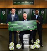 27 February 2019; Republic of Ireland manager Mick McCarthy with assistant coaches Robbie Keane, left, and Terry Connor, right, in attendance at Aviva Stadium where the Football Association of Ireland (FAI) launched its new 3, 5 & 10-year Premium Level tickets - “Club Ireland” - ahead of the Republic of Ireland’s EURO 2020 qualifying campaign kicking off next month with Georgia coming to Aviva Stadium on Tuesday, March 26th. Priced at €5,000 for a 10-year ticket and with 5 home international games guaranteed each year, the FAI believe they represent the most keenly priced Premium Level season ticket in Irish sport. The new Ireland management team, Mick McCarthy, Terry Connor & Robbie Keane, were at Aviva Stadium along with FAI CEO John Delaney and former Ireland Internationals and Club Ireland Ambassadors Richard Dunne and Karen Duggan to officially launch the new and improved Club Ireland membership. Membership of Club Ireland is on sale from today (Wednesday, February 27th) and can be purchased VIA: fai.ie/clubireland; by emailing Club Ireland clubireland@fai.ieor by calling 01 899 9547. Photo by Stephen McCarthy/Sportsfile
