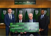 27 February 2019; FAI Chief Executive John Delaney and Republic of Ireland manager Mick McCarthy, second from right, with assistant coaches Robbie Keane, left, and Terry Connor, right, in attendance at Aviva Stadium where the Football Association of Ireland (FAI) launched its new 3, 5 & 10-year Premium Level tickets - “Club Ireland” - ahead of the Republic of Ireland’s EURO 2020 qualifying campaign kicking off next month with Georgia coming to Aviva Stadium on Tuesday, March 26th. Priced at €5,000 for a 10-year ticket and with 5 home international games guaranteed each year, the FAI believe they represent the most keenly priced Premium Level season ticket in Irish sport. The new Ireland management team, Mick McCarthy, Terry Connor & Robbie Keane, were at Aviva Stadium along with FAI CEO John Delaney and former Ireland Internationals and Club Ireland Ambassadors Richard Dunne and Karen Duggan to officially launch the new and improved Club Ireland membership. Membership of Club Ireland is on sale from today (Wednesday, February 27th) and can be purchased VIA: fai.ie/clubireland; by emailing Club Ireland clubireland@fai.ieor by calling 01 899 9547. Photo by Stephen McCarthy/Sportsfile