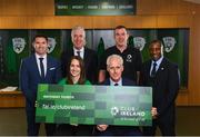 27 February 2019; FAI Chief Executive John Delaney, second from left, with Republic of Ireland manager Mick McCarthy, assistant coaches Robbie Keane, left, and Terry Connor, right, and Club Ireland ambassador Karen Duggan and Club Ireland ambassador Richard Dunne in attendance at Aviva Stadium where the Football Association of Ireland (FAI) launched its new 3, 5 & 10-year Premium Level tickets - “Club Ireland” - ahead of the Republic of Ireland’s EURO 2020 qualifying campaign kicking off next month with Georgia coming to Aviva Stadium on Tuesday, March 26th. Priced at €5,000 for a 10-year ticket and with 5 home international games guaranteed each year, the FAI believe they represent the most keenly priced Premium Level season ticket in Irish sport. The new Ireland management team, Mick McCarthy, Terry Connor & Robbie Keane, were at Aviva Stadium along with FAI CEO John Delaney and former Ireland Internationals and Club Ireland Ambassadors Richard Dunne and Karen Duggan to officially launch the new and improved Club Ireland membership. Membership of Club Ireland is on sale from today (Wednesday, February 27th) and can be purchased VIA: fai.ie/clubireland; by emailing Club Ireland clubireland@fai.ieor by calling 01 899 9547. Photo by Stephen McCarthy/Sportsfile