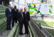 27 February 2019; FAI Chief Executive John Delaney with Republic of Ireland manager Mick McCarthy, second from right, and assistant coaches Robbie Keane, left, and Terry Connor in attendance at Aviva Stadium where the Football Association of Ireland (FAI) launched its new 3, 5 & 10-year Premium Level tickets - “Club Ireland” - ahead of the Republic of Ireland’s EURO 2020 qualifying campaign kicking off next month with Georgia coming to Aviva Stadium on Tuesday, March 26th. Priced at €5,000 for a 10-year ticket and with 5 home international games guaranteed each year, the FAI believe they represent the most keenly priced Premium Level season ticket in Irish sport. The new Ireland management team, Mick McCarthy, Terry Connor & Robbie Keane, were at Aviva Stadium along with FAI CEO John Delaney and former Ireland Internationals and Club Ireland Ambassadors Richard Dunne and Karen Duggan to officially launch the new and improved Club Ireland membership. Membership of Club Ireland is on sale from today (Wednesday, February 27th) and can be purchased VIA: fai.ie/clubireland; by emailing Club Ireland clubireland@fai.ieor by calling 01 899 9547. Photo by Stephen McCarthy/Sportsfile