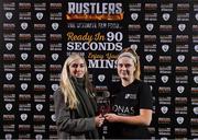 27 February 2019; Lauren Kealy of Maynooth University is presented with the player of the match award by Emma Yourell of RUSTLERS after the RUSTLERS Third Level CUFL Women's Premier Division Final match between Institute of Technology Carlow and Maynooth University at Athlone Town Stadium in Lissywollen, Westmeath. Photo by Piaras Ó Mídheach/Sportsfile