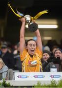 3 March 2019; Paula Gribben of Clonduff lifts the trophy following the AIB All Ireland Intermediate Camogie Club Final match between Clonduff and Gailltír at Croke Park in Dublin. Photo by Harry Murphy/Sportsfile